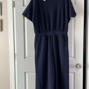 Talbots Navy Short-Sleeve Jumpsuit with Elastic Waist